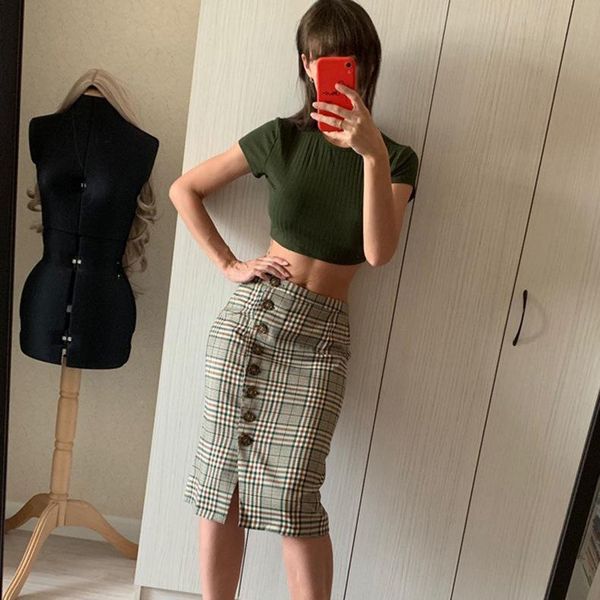 skirts women casual khaki plaid skirt mid-length button high waist bodycon, Black
skirts women casual khaki plaid skirt mid-length button high waist bodycon, Black