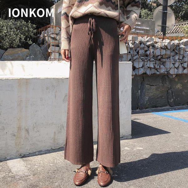 women's pants & capris ionkom elegant drawstring high waist solid knitted loose women plain wide leg trousers autumn female work, Black;white
women's pants & capris ionkom elegant drawstring high waist solid knitted loose women plain wide leg trousers autumn female work, Black;white