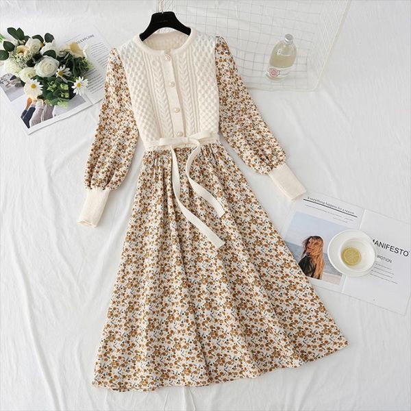 casual dresses 2021 korean autumn vintage dress women crewneck long sleeve patchwork pullover buttons bandage knitting floral print vestidos, Black;gray
casual dresses 2021 korean autumn vintage dress women crewneck long sleeve patchwork pullover buttons bandage knitting floral print vestidos, Black;gray
