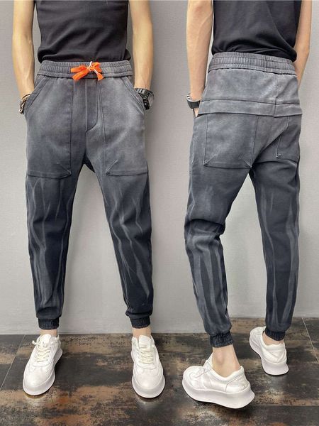 2021 spring and autumn new men's small foot casual jeans black gradual change corset capris net red trend harem pants, Blue
2021 spring and autumn new men's small foot casual jeans black gradual change corset capris net red trend harem pants, Blue