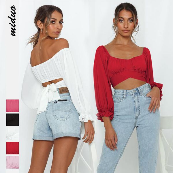 tees women's t-shirt solid color one line open navel ultra short long sleeve tie fashion square collar t-shirt, White
tees women's t-shirt solid color one line open navel ultra short long sleeve tie fashion square collar t-shirt, White