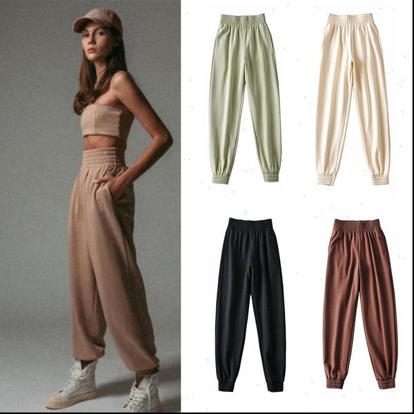 za 2020 women autumn sports pants with high waisted solid harem long femme casual streetwear green womens cotton trousers, Black;white
za 2020 women autumn sports pants with high waisted solid harem long femme casual streetwear green womens cotton trousers, Black;white
