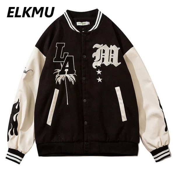 men's jackets elkmu baseball jacket men streetwear sleeve patchwork bomber coats la letter embroidery mens outerwear autumn 2021 hm380, Black;brown
men's jackets elkmu baseball jacket men streetwear sleeve patchwork bomber coats la letter embroidery mens outerwear autumn 2021 hm380, Black;brown