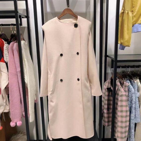 women's wool & blends women blend woolen coat double breasted o-neck shoulder pads lady long, Black
women's wool & blends women blend woolen coat double breasted o-neck shoulder pads lady long, Black