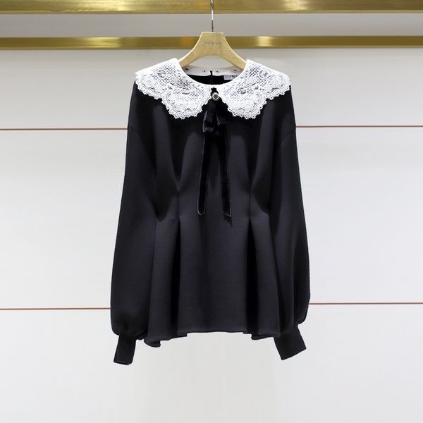 2021 autumn new crochet lace doll collar waist closing ruffle women's sweater ejwbcj41, Black
2021 autumn new crochet lace doll collar waist closing ruffle women's sweater ejwbcj41, Black
