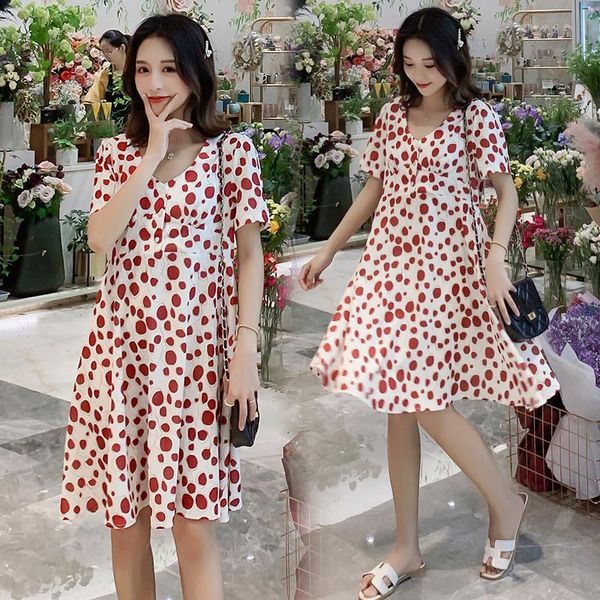 9069# summer dot printed chiffon maternity dress a line loose clothes for pregnant women elegant sweet love chic pregnancy dress, White
9069# summer dot printed chiffon maternity dress a line loose clothes for pregnant women elegant sweet love chic pregnancy dress, White