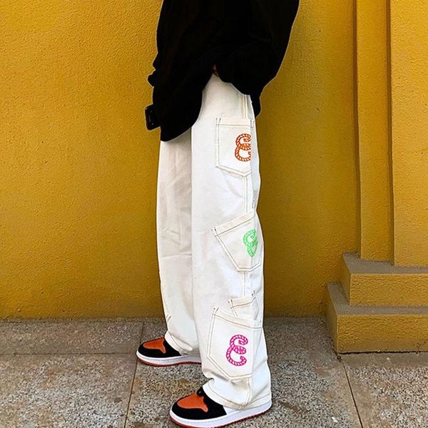 men's jeans retro pants men women pocket letter print straight cargo hip-hop oversize trousers casual denim harajuku streetwear, Blue
men's jeans retro pants men women pocket letter print straight cargo hip-hop oversize trousers casual denim harajuku streetwear, Blue