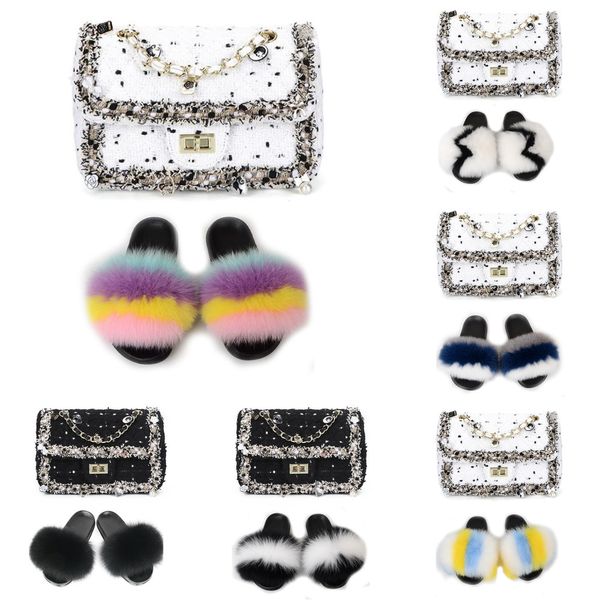 bag and fur slippers set women custom fanny pack fox fur slides sets real fox fur slides with purses sets summer, Black
bag and fur slippers set women custom fanny pack fox fur slides sets real fox fur slides with purses sets summer, Black