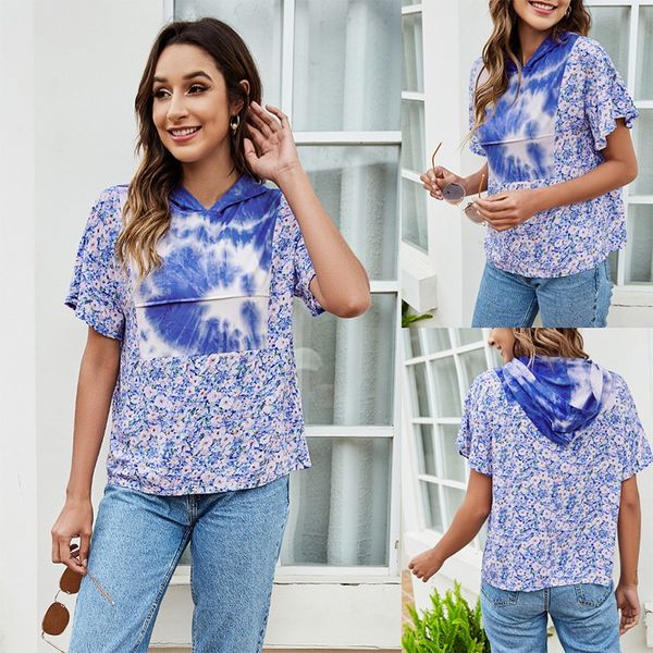 summer new fashion women's tie dye printing personalized splicing color matching t-shirt short sleeve pullover hooded t-shirt, White
summer new fashion women's tie dye printing personalized splicing color matching t-shirt short sleeve pullover hooded t-shirt, White