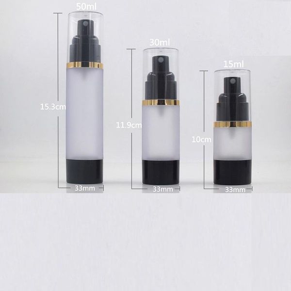 storage bottles & jars 15ml 30ml 50ml spray pump airless bottle empty black frosted refillable cosmetic container with clear cap
storage bottles & jars 15ml 30ml 50ml spray pump airless bottle empty black frosted refillable cosmetic container with clear cap