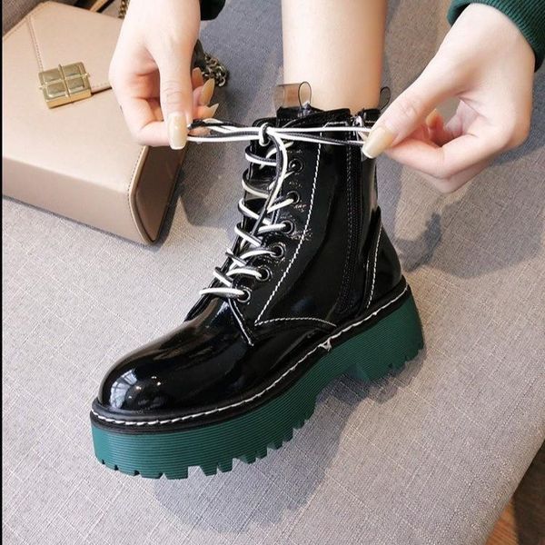 boots chunky round toe women lace up platform ankle solid color patent leather shoes zapatillas mujer, Black
boots chunky round toe women lace up platform ankle solid color patent leather shoes zapatillas mujer, Black