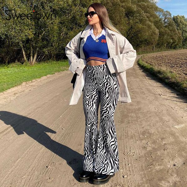 sweetown zebra striped high waist flare pants women y2k aesthetic vintage 90s trousers casual hippie womens jogger sweatpants, Black;white
sweetown zebra striped high waist flare pants women y2k aesthetic vintage 90s trousers casual hippie womens jogger sweatpants, Black;white
