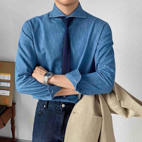 men's casual shirts korean men fashion denim shirt long sleeve male solid color formal wear slim fit blouse o272, White;black
men's casual shirts korean men fashion denim shirt long sleeve male solid color formal wear slim fit blouse o272, White;black