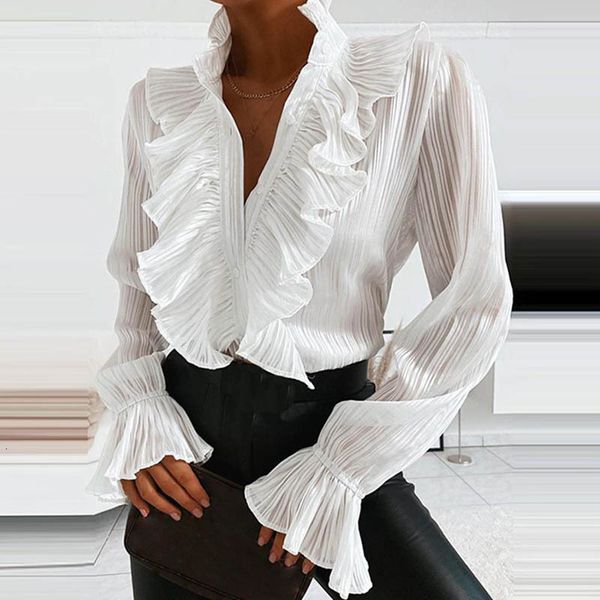 New 2021 Solid Ruffle Shirts Office t Shirt Lady Summer Long Sleeve Slim T-shirts Fashion Women Sexy V-neck Tops V1J3, White
New 2021 Solid Ruffle Shirts Office t Shirt Lady Summer Long Sleeve Slim T-shirts Fashion Women Sexy V-neck Tops V1J3, White