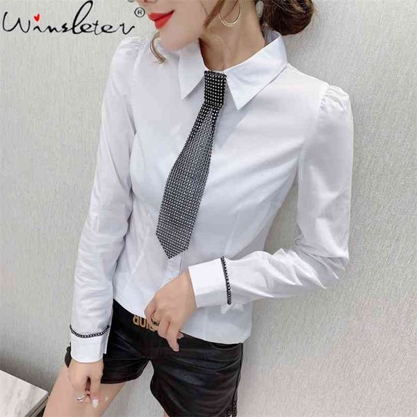 spring fall european clothes blouse fashion shiny diamonds with tie button cardigan ropa mujer cotton shirt t00007a 210730, White
spring fall european clothes blouse fashion shiny diamonds with tie button cardigan ropa mujer cotton shirt t00007a 210730, White