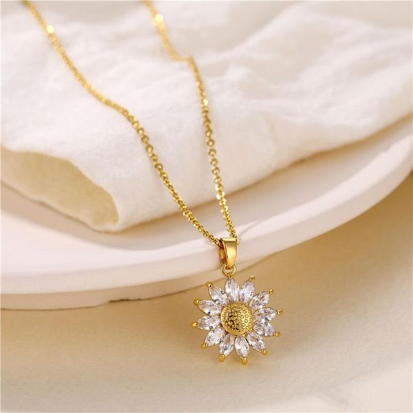 pendant necklaces jewellery european sunflower women's design gold titanium steel mesh zircon clavicle for women girls, Silver
pendant necklaces jewellery european sunflower women's design gold titanium steel mesh zircon clavicle for women girls, Silver