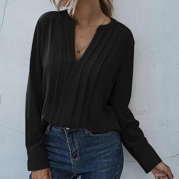 women's blouses & shirts solid color womens pleated shirt long sleeve v-neck loose for office, White
women's blouses & shirts solid color womens pleated shirt long sleeve v-neck loose for office, White