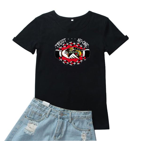 women's t-shirt trust no one women harajuku graphic tees fashion round neck camiseta mujer casual streetwear tshirts, White
women's t-shirt trust no one women harajuku graphic tees fashion round neck camiseta mujer casual streetwear tshirts, White