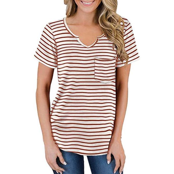 women's t-shirt summer fashion women striped pocket v neck short sleeve streetwear loose wdc6921, White
women's t-shirt summer fashion women striped pocket v neck short sleeve streetwear loose wdc6921, White