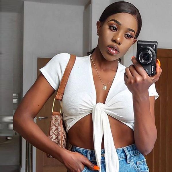 women harajuku tshirt deep v knot tie front shirt short sleeve crop tee female t shirt streetwear, White
women harajuku tshirt deep v knot tie front shirt short sleeve crop tee female t shirt streetwear, White