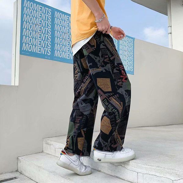 men's pants american retro lazy style knitted printed casual bf straight tube versatile trend loose wide leg capris, Black
men's pants american retro lazy style knitted printed casual bf straight tube versatile trend loose wide leg capris, Black