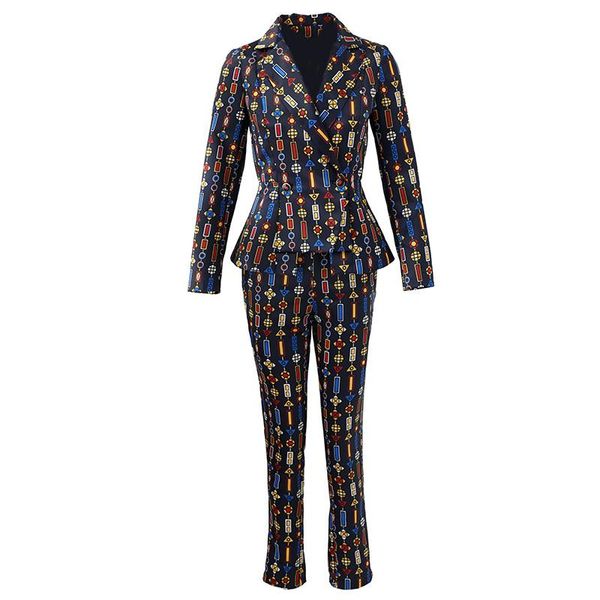 women's two piece pants elegant print women blazer suits office ladies pant double breasted & pencil work wear female sets, White
women's two piece pants elegant print women blazer suits office ladies pant double breasted & pencil work wear female sets, White