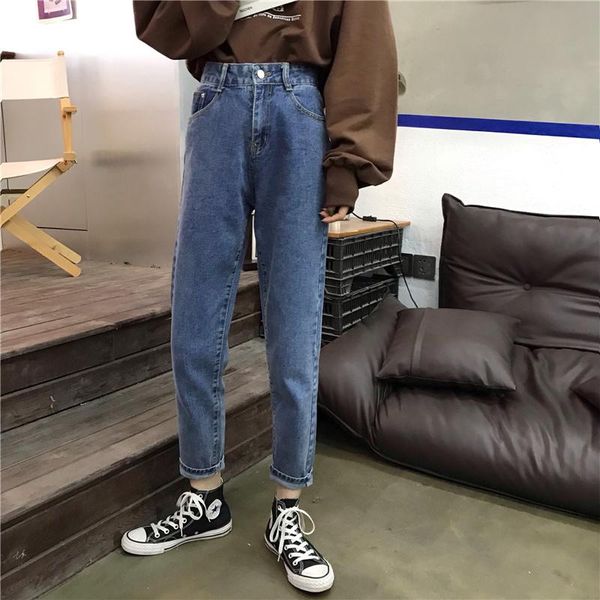 women's jeans women solid high waist wide leg female casual ankle-length denim pants, Blue
women's jeans women solid high waist wide leg female casual ankle-length denim pants, Blue