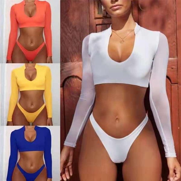 women's swimwear bikinis woman swimsuit solid color long sleeve mesh bikini t-string, White;black
women's swimwear bikinis woman swimsuit solid color long sleeve mesh bikini t-string, White;black