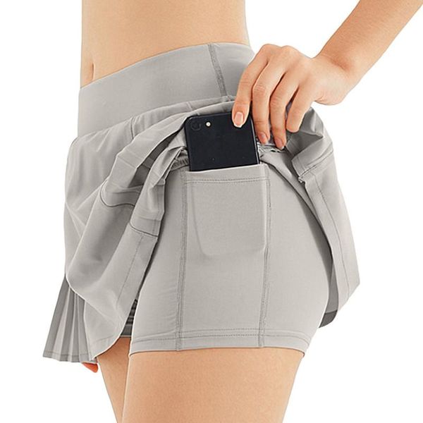 gym clothing women athletic pleated skort, adults summer solid color skirt with pocket, White;black 
gym clothing women athletic pleated skort, adults summer solid color skirt with pocket, White;black