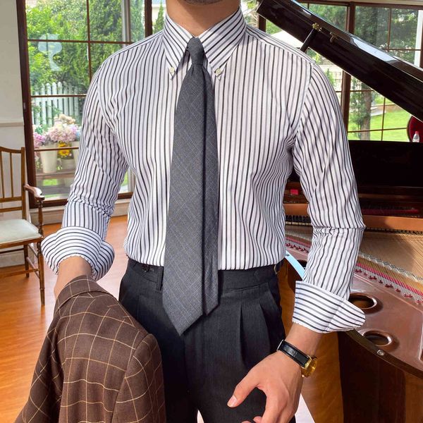 men's casual shirts 2021 men's striped shirt formal slim fit casual long sleeve street social, White;black
men's casual shirts 2021 men's striped shirt formal slim fit casual long sleeve street social, White;black