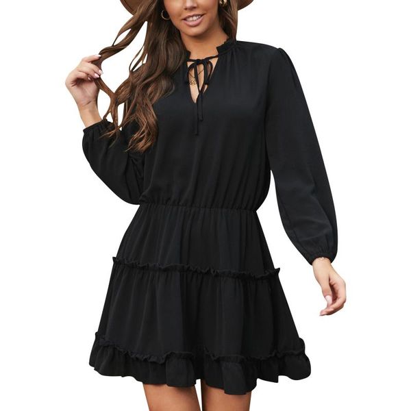 casual dresses women\u2021s long sleeve dress fashion solid color tie-up v-neck high waist short, Black;gray
casual dresses women\u2021s long sleeve dress fashion solid color tie-up v-neck high waist short, Black;gray
