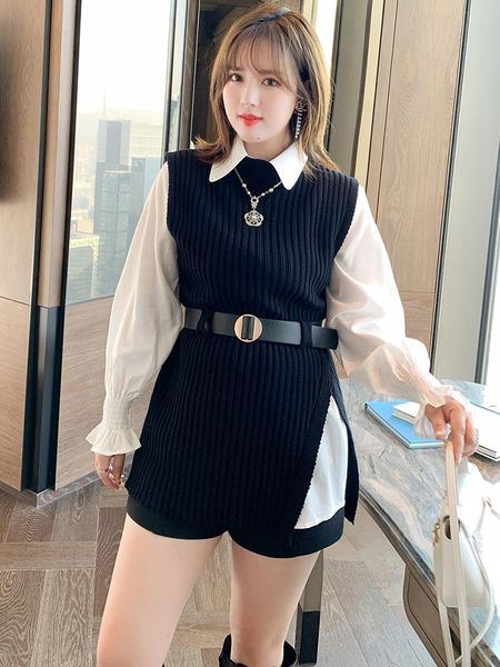 fashion agaric and sleeve shirt + knitted vest, shorts three female new winter suit plus sizes large size, White
fashion agaric and sleeve shirt + knitted vest, shorts three female new winter suit plus sizes large size, White