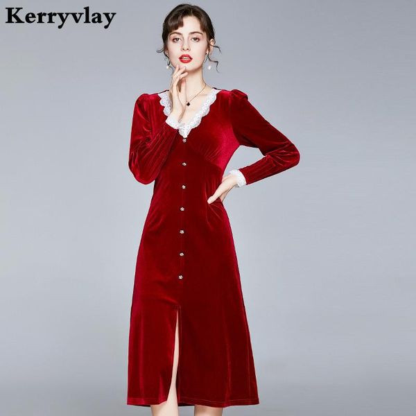 casual dresses winter lace stitching v-neck red gold velvet dress women long sleeve gothic midi christmas party robe pull k8731, Black;gray
casual dresses winter lace stitching v-neck red gold velvet dress women long sleeve gothic midi christmas party robe pull k8731, Black;gray