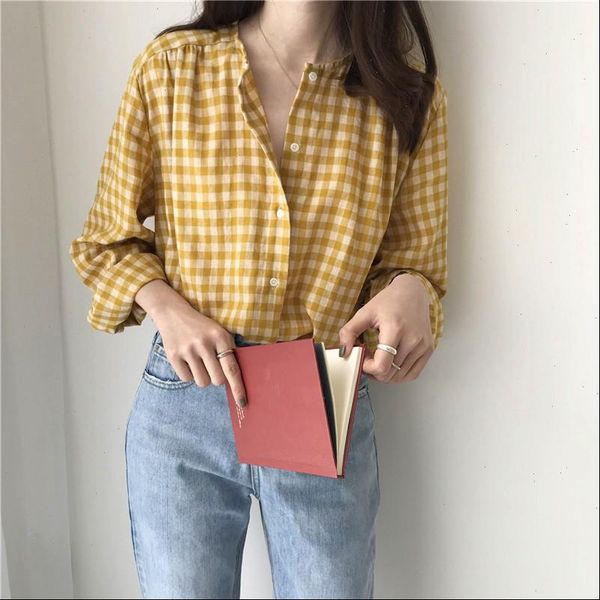autumn fashion new korean style round neck plaid loose sweet casual long sleeved shirt yellow simple drop shipping, White
autumn fashion new korean style round neck plaid loose sweet casual long sleeved shirt yellow simple drop shipping, White