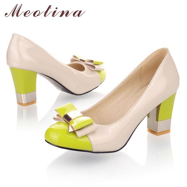 dress shoes meotina high heels women pumps patent leather bow block heel party mixed colors round toe ladies big size 34-43, Black
dress shoes meotina high heels women pumps patent leather bow block heel party mixed colors round toe ladies big size 34-43, Black