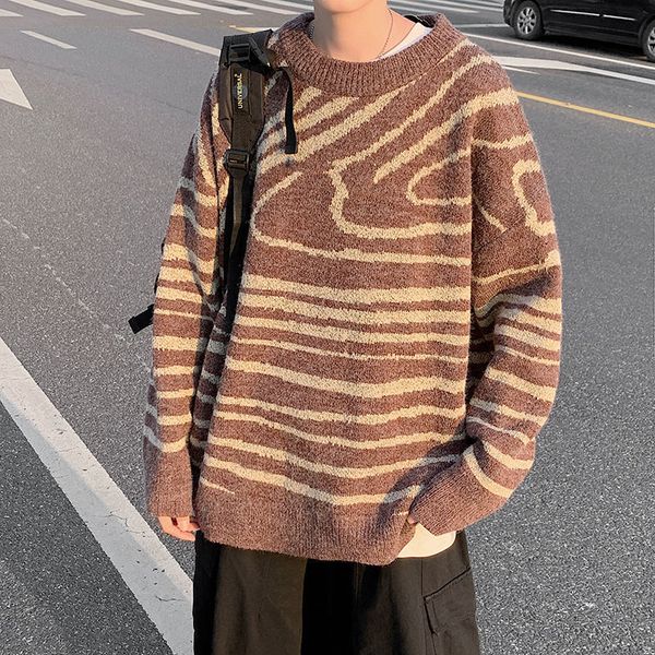 2021 new autumn winter striped men's warm fashion casual retro knitted pullover men wild loose korean o-neck sweater mens clothes eia2, White;black
2021 new autumn winter striped men's warm fashion casual retro knitted pullover men wild loose korean o-neck sweater mens clothes eia2, White;black