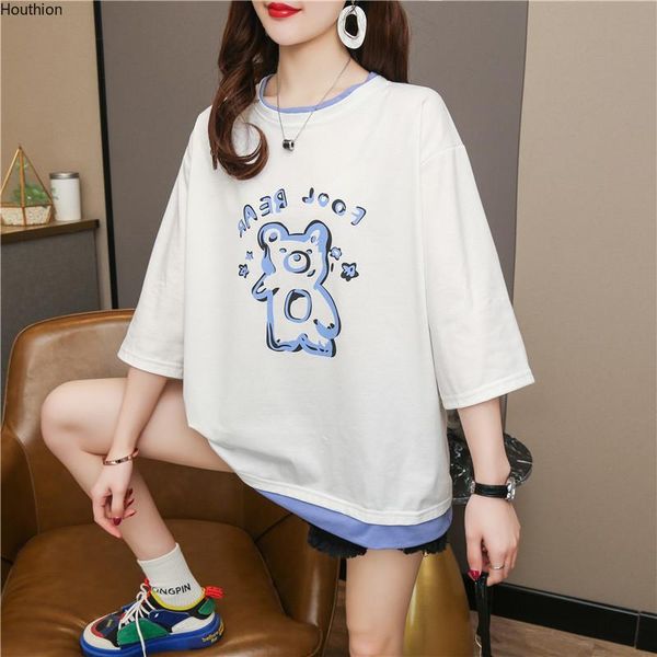 women's t-shirt houthion letter print short sleeve loose o-neck fashion casual plus size cotton office lady summer, White
women's t-shirt houthion letter print short sleeve loose o-neck fashion casual plus size cotton office lady summer, White
