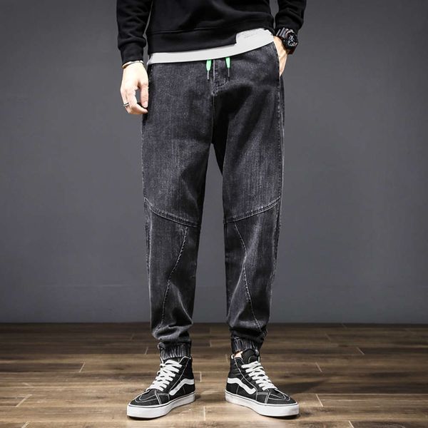 ins autumn and winter black loose stitching bunched jeans men's casual fashion youth elastic long pants lace up, Blue
ins autumn and winter black loose stitching bunched jeans men's casual fashion youth elastic long pants lace up, Blue