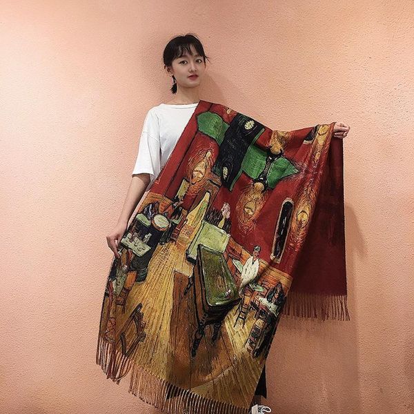 scarves cashmere scarf women oil paint the night cafe digital printed bandana luxury windproof tassel shawl winter neck wrap, Blue;gray
scarves cashmere scarf women oil paint the night cafe digital printed bandana luxury windproof tassel shawl winter neck wrap, Blue;gray