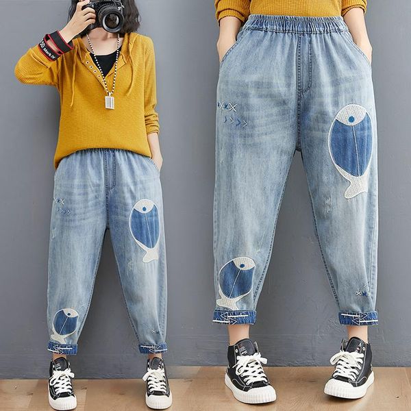 women's jeans 6551 women harem creativity fish embroidery loose cotton streetwear sweet casual blue fashion elastic waist denim trouser
women's jeans 6551 women harem creativity fish embroidery loose cotton streetwear sweet casual blue fashion elastic waist denim trouser