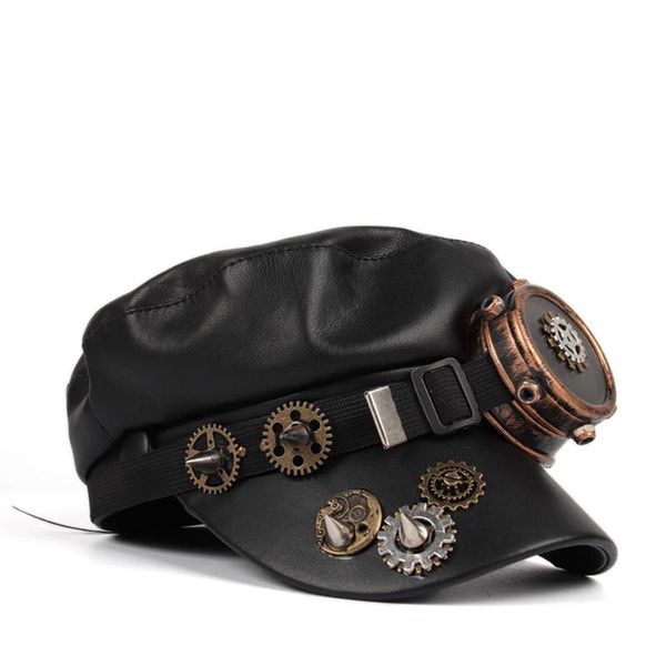wide brim hats steampunk military hat with punk rivet gear goggler flat leather sailor for women men captain cap travel cadet, Blue;gray
wide brim hats steampunk military hat with punk rivet gear goggler flat leather sailor for women men captain cap travel cadet, Blue;gray