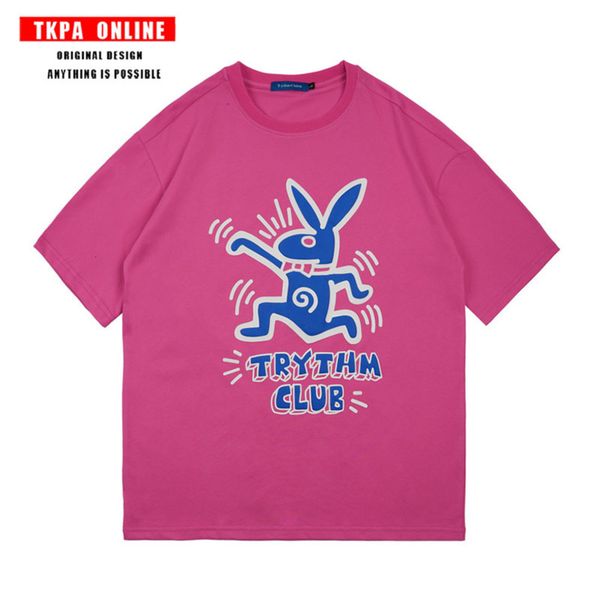 tkpa loose and simple rabbit print short sleeve t-shirt for men and women, White;black
tkpa loose and simple rabbit print short sleeve t-shirt for men and women, White;black