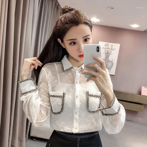 patchwork transparent summer blouse women turn down collar long sleeve pockets single breasted shirts elegant office lady w505 women's, White
patchwork transparent summer blouse women turn down collar long sleeve pockets single breasted shirts elegant office lady w505 women's, White