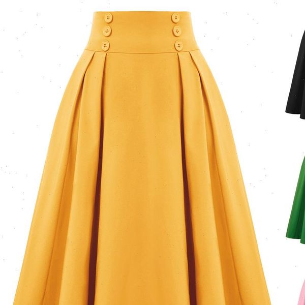 belle poque womens skirts pleated swing skirt buttons decorated elastic waist high waist retro pure color mid calf skirts new, Black
belle poque womens skirts pleated swing skirt buttons decorated elastic waist high waist retro pure color mid calf skirts new, Black