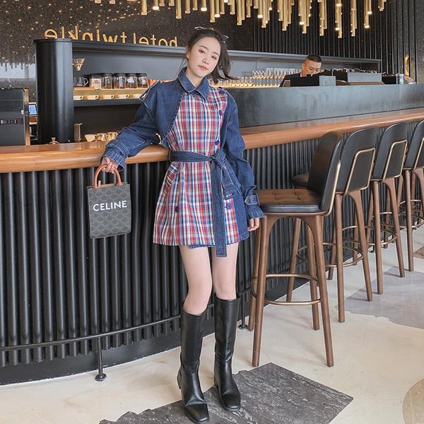 women's trench coats women;s denim windbreaker jacket mid-length spring autumn plaid stitching long-sleeved ladies cloak korean loose c, Tan;black
women's trench coats women;s denim windbreaker jacket mid-length spring autumn plaid stitching long-sleeved ladies cloak korean loose c, Tan;black