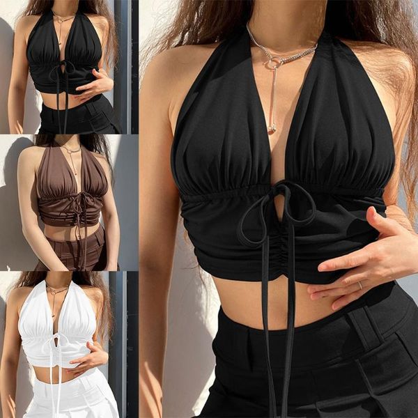 women's tanks & camis women summer halter backless crop deep v-neck ruched slim vest lace-up drawstring harajuku sleeveless shirts, White
women's tanks & camis women summer halter backless crop deep v-neck ruched slim vest lace-up drawstring harajuku sleeveless shirts, White