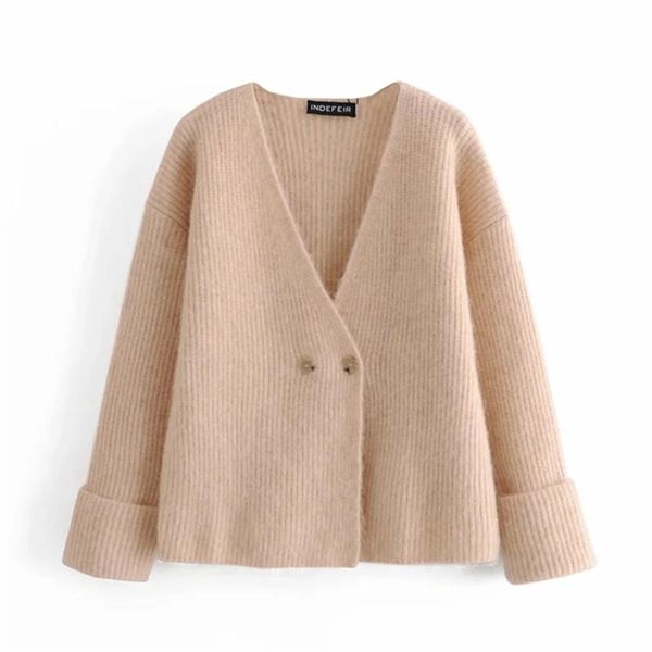 women simplicity solid color v-neck sweater female double-breasted long sleeve cardigan chic 210531, White
women simplicity solid color v-neck sweater female double-breasted long sleeve cardigan chic 210531, White