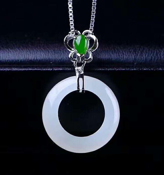 lockets hetian baiyu silver inlay pendant white jade ring h30#