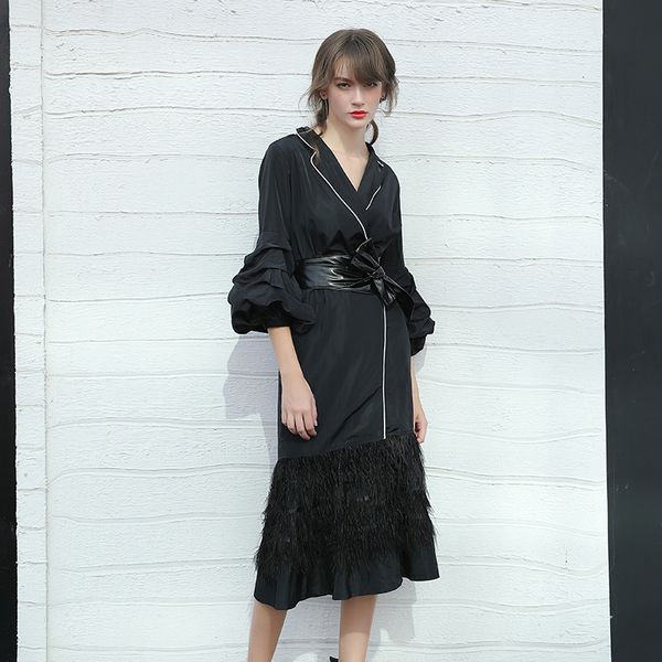 elegant black jacket for women lapel long sleeve patchwork feather sashes casual jackets female fashion new style, Black;brown
elegant black jacket for women lapel long sleeve patchwork feather sashes casual jackets female fashion new style, Black;brown