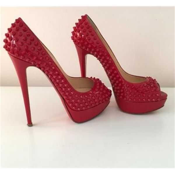 dress shoes red rivets studded high heel peep toe patent leather woman pumps ladies party heels 2z22, Black
dress shoes red rivets studded high heel peep toe patent leather woman pumps ladies party heels 2z22, Black